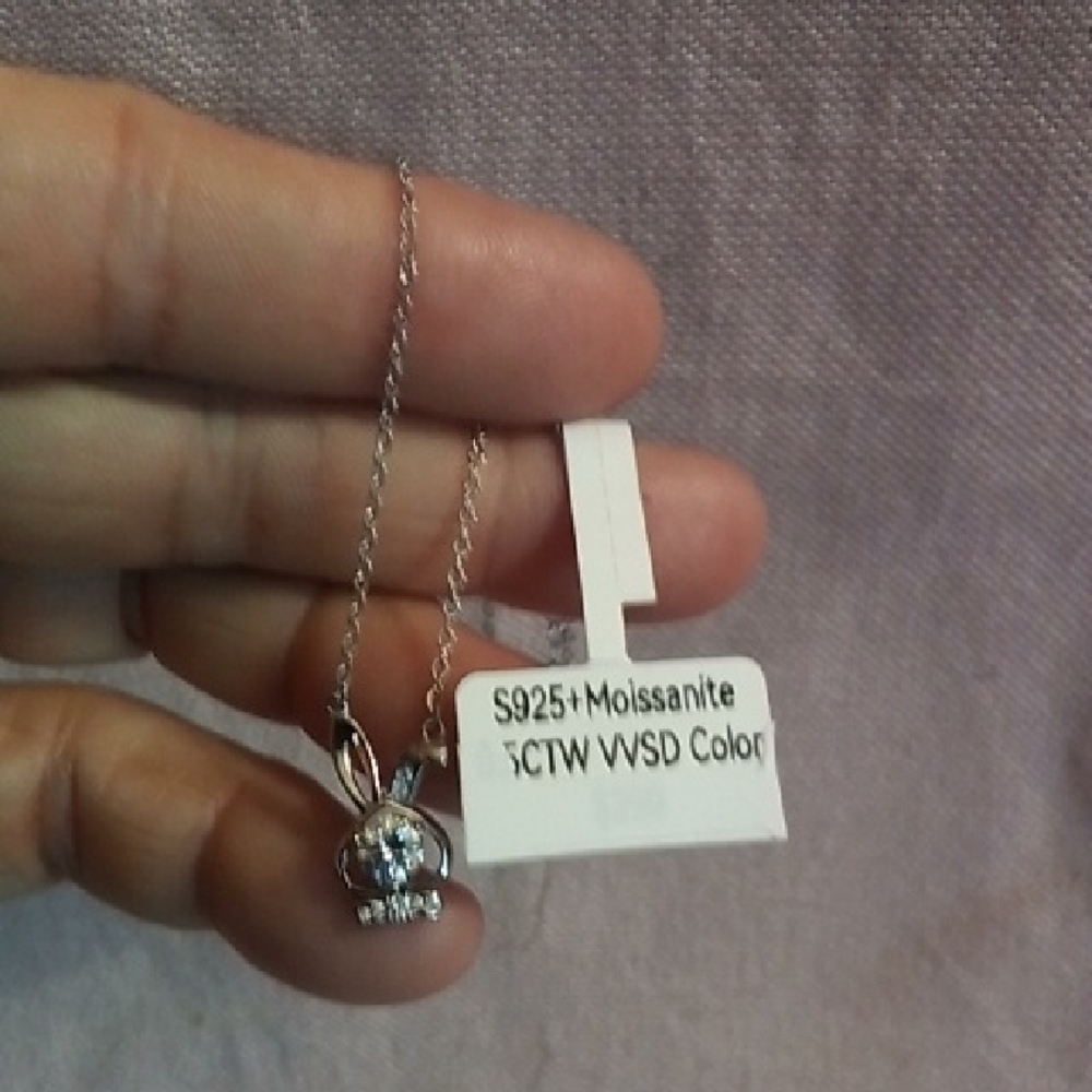 Sterling Silver Bunny Pendant Necklace with White Moissanite